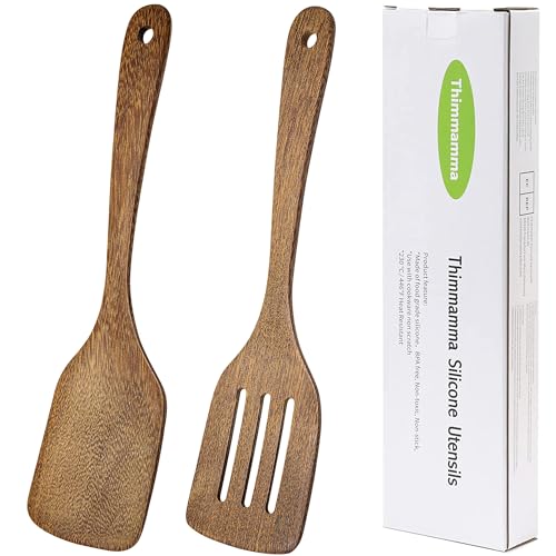 Wooden Spatula for Cooking 12 Inches Wood Spatula Slotted Turner Cooking Utensils for Nonstick Cookware, Kitchen Spatula for Fish, Eggs, Pancakes, 2 Pack - CookCave