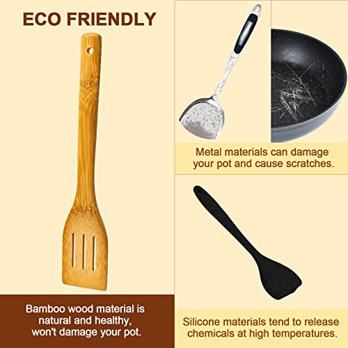 Wooden Spoons for Cooking 7-Piece, Kitchen Nonstick Bamboo Cooking Utensils Set, Durable and Healthy Bamboo Wooden Spatula Spoon for Cooking, Eisinly - CookCave
