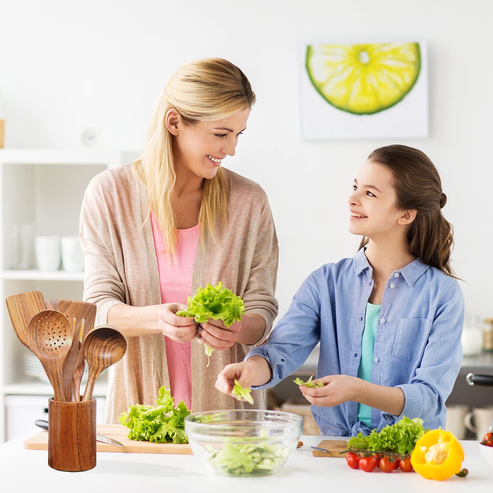 Wooden Spoons for Cooking,10 Pcs Natural Teak Wooden Kitchen Utensils Set Wooden Utensils for Cooking Wooden Cooking Utensils Wooden Spatulas for Cooking - CookCave