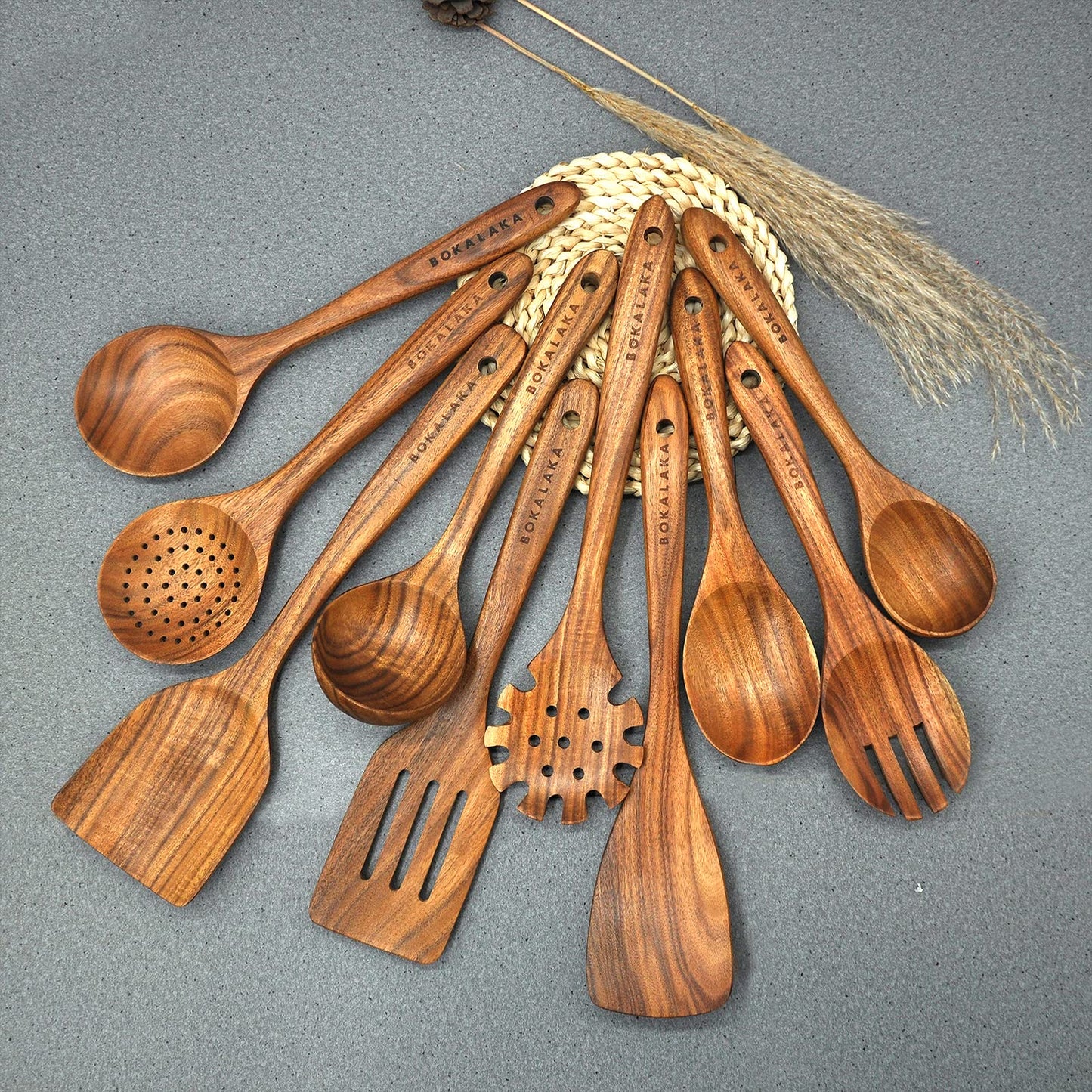 Wooden Spoons for Cooking,10 Pcs Natural Teak Wooden Kitchen Utensils Set Wooden Utensils for Cooking Wooden Cooking Utensils Wooden Spatulas for Cooking - CookCave