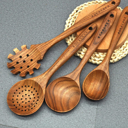 Wooden Spoons for Cooking,10 Pcs Natural Teak Wooden Kitchen Utensils Set Wooden Utensils for Cooking Wooden Cooking Utensils Wooden Spatulas for Cooking - CookCave