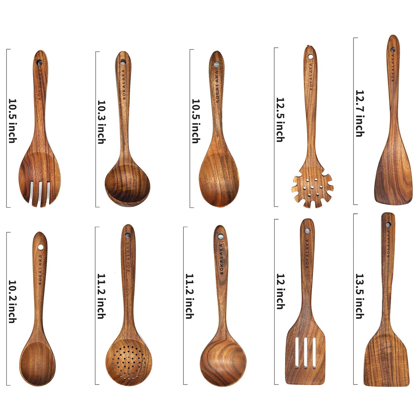 Wooden Spoons for Cooking,10 Pcs Natural Teak Wooden Kitchen Utensils Set Wooden Utensils for Cooking Wooden Cooking Utensils Wooden Spatulas for Cooking - CookCave