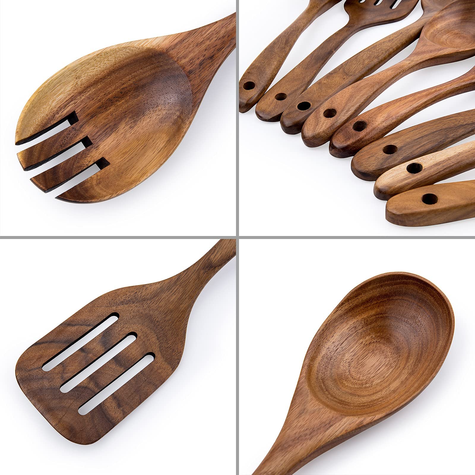 WOODME Kitchen Utensils Set 8 Piece Teak Wooden Cooking Utensil Set Non-Stick Pan Wood Spoons and Spatula Cookware for Home Everyday Use &Kitchen Tools - CookCave