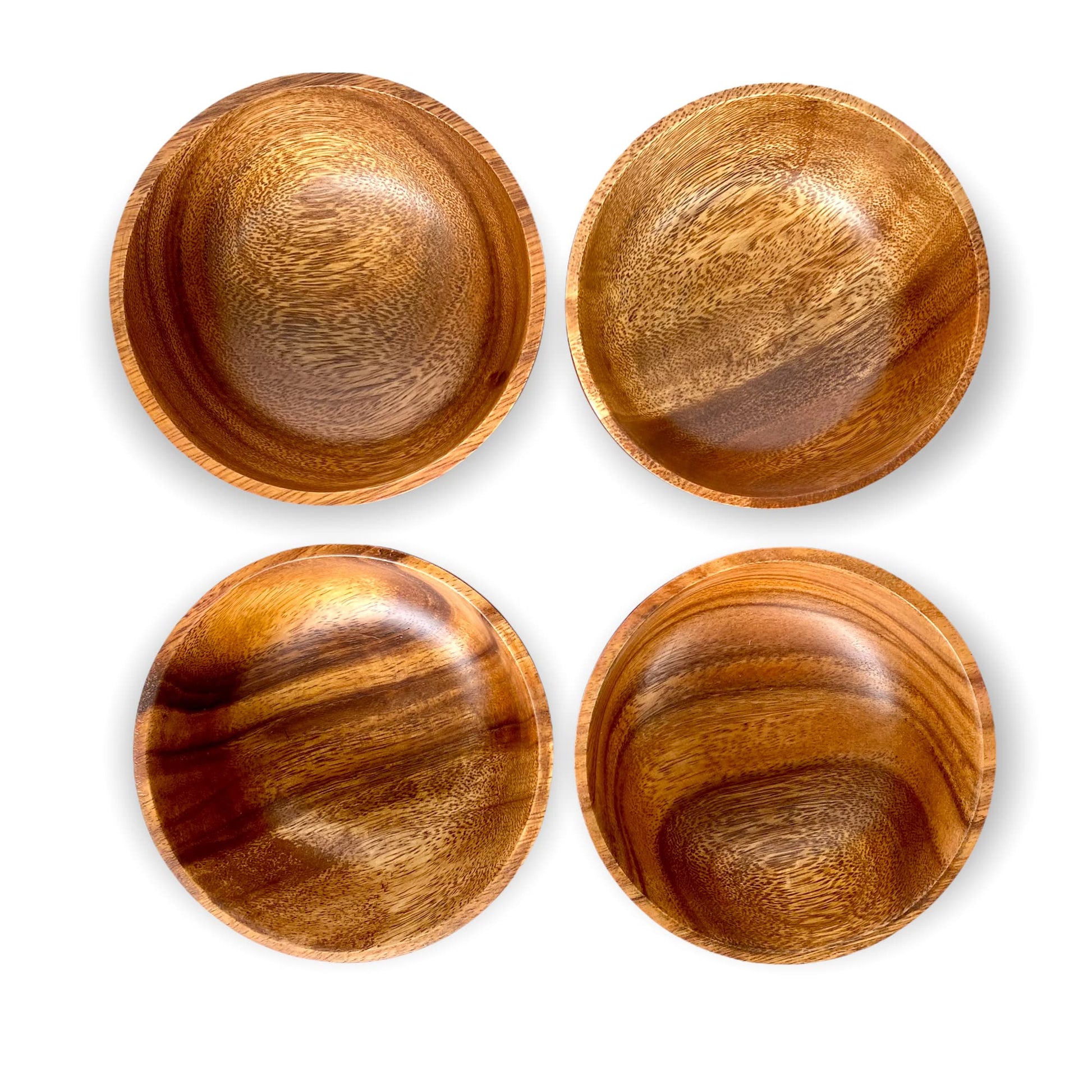 WRIGHTMART Acacia Wood Bowl, Set of 4, 7” Round, for Serving Food, Salads, Fruits, for Kitchen, Dining, or Living Room, Handmade, Natural, Rustic, Decorative and Durable Bowls. - CookCave