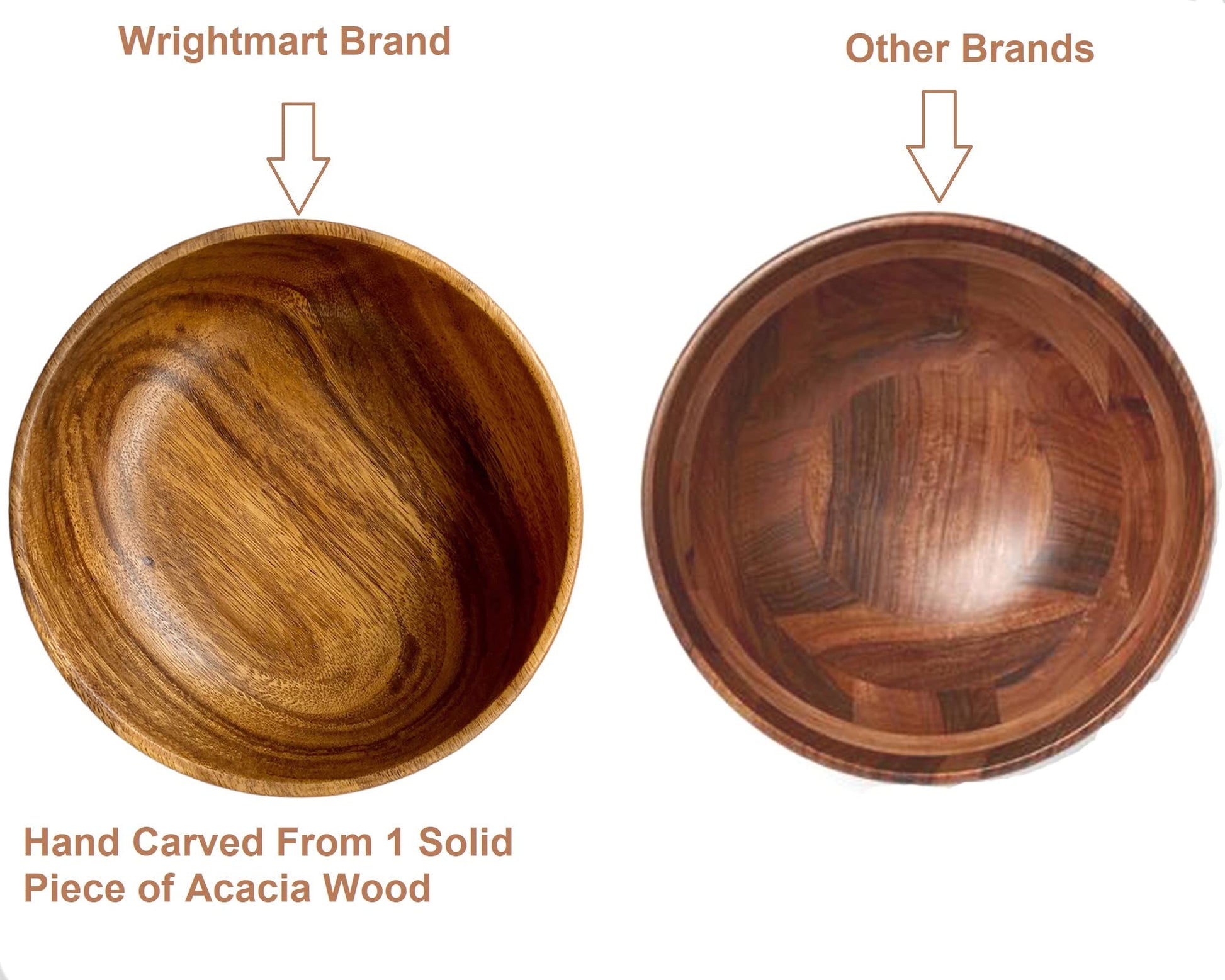 WRIGHTMART Acacia Wood Bowl, Set of 4, 7” Round, for Serving Food, Salads, Fruits, for Kitchen, Dining, or Living Room, Handmade, Natural, Rustic, Decorative and Durable Bowls. - CookCave