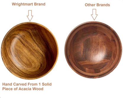 WRIGHTMART Acacia Wood Bowl, Set of 4, 7” Round, for Serving Food, Salads, Fruits, for Kitchen, Dining, or Living Room, Handmade, Natural, Rustic, Decorative and Durable Bowls. - CookCave