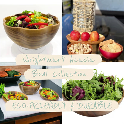 WRIGHTMART Acacia Wood Bowl, Set of 4, 7” Round, for Serving Food, Salads, Fruits, for Kitchen, Dining, or Living Room, Handmade, Natural, Rustic, Decorative and Durable Bowls. - CookCave
