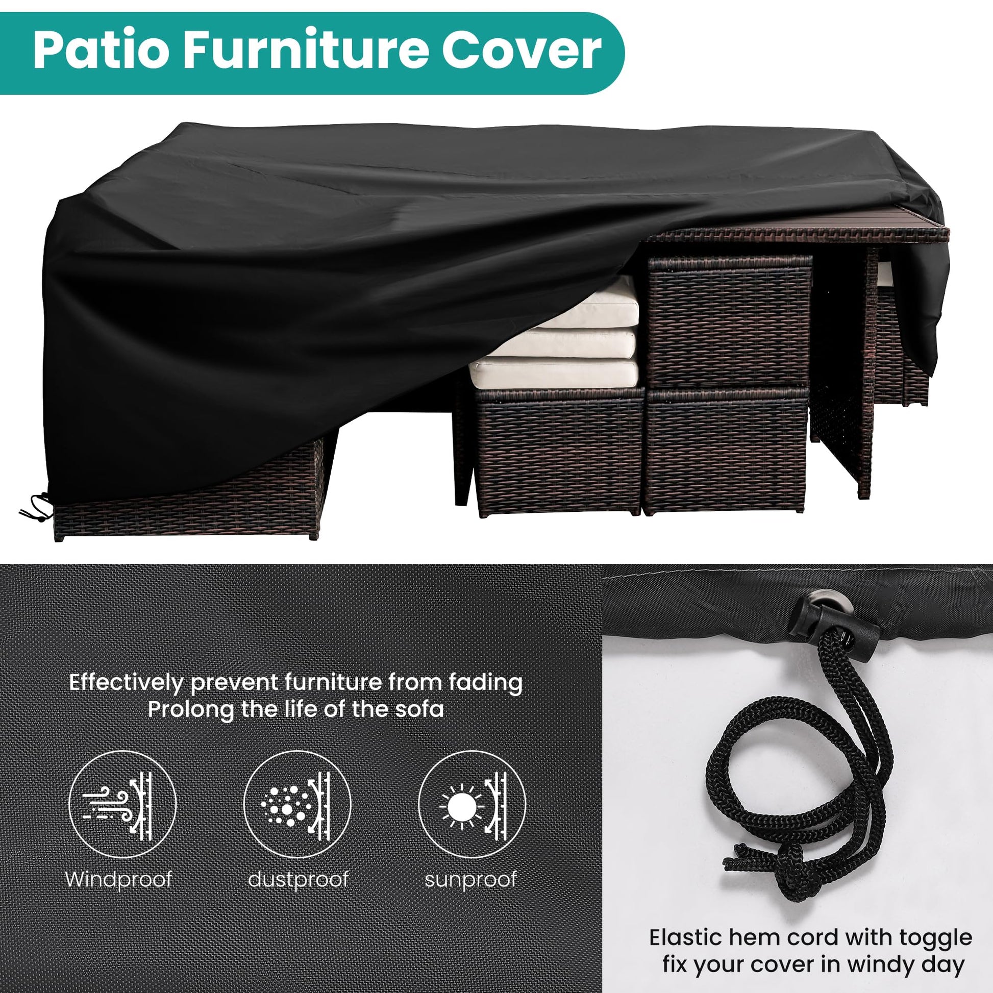 Wumiokio Patio Furniture Set, 7 Pieces Outdoor Patio Furniture with Dining Table&Chair, All Weather Wicker Conversation Set with Ottoman,Brown Rattan & Ivory Cushions (Include Sofa Dust Cover) - CookCave