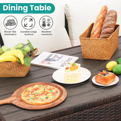 Wumiokio Patio Furniture Set, 7 Pieces Outdoor Patio Furniture with Dining Table&Chair, All Weather Wicker Conversation Set with Ottoman,Brown Rattan & Ivory Cushions (Include Sofa Dust Cover) - CookCave