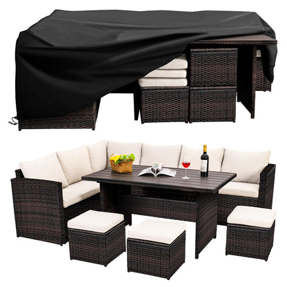 Wumiokio Patio Furniture Set, 7 Pieces Outdoor Patio Furniture with Dining Table&Chair, All Weather Wicker Conversation Set with Ottoman,Brown Rattan & Ivory Cushions (Include Sofa Dust Cover) - CookCave