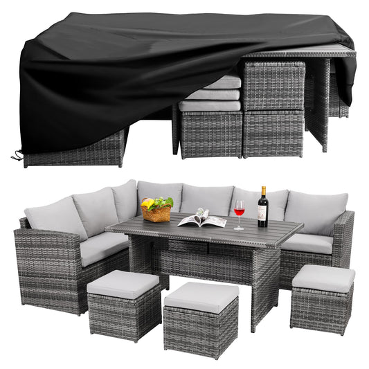 Wumiokio Patio Furniture Set, 7 Pieces Outdoor Patio Furniture with Dining Table&Chair, All Weather Wicker Conversation Set with Ottoman,Grey (Include Sofa Dust Cover) - CookCave