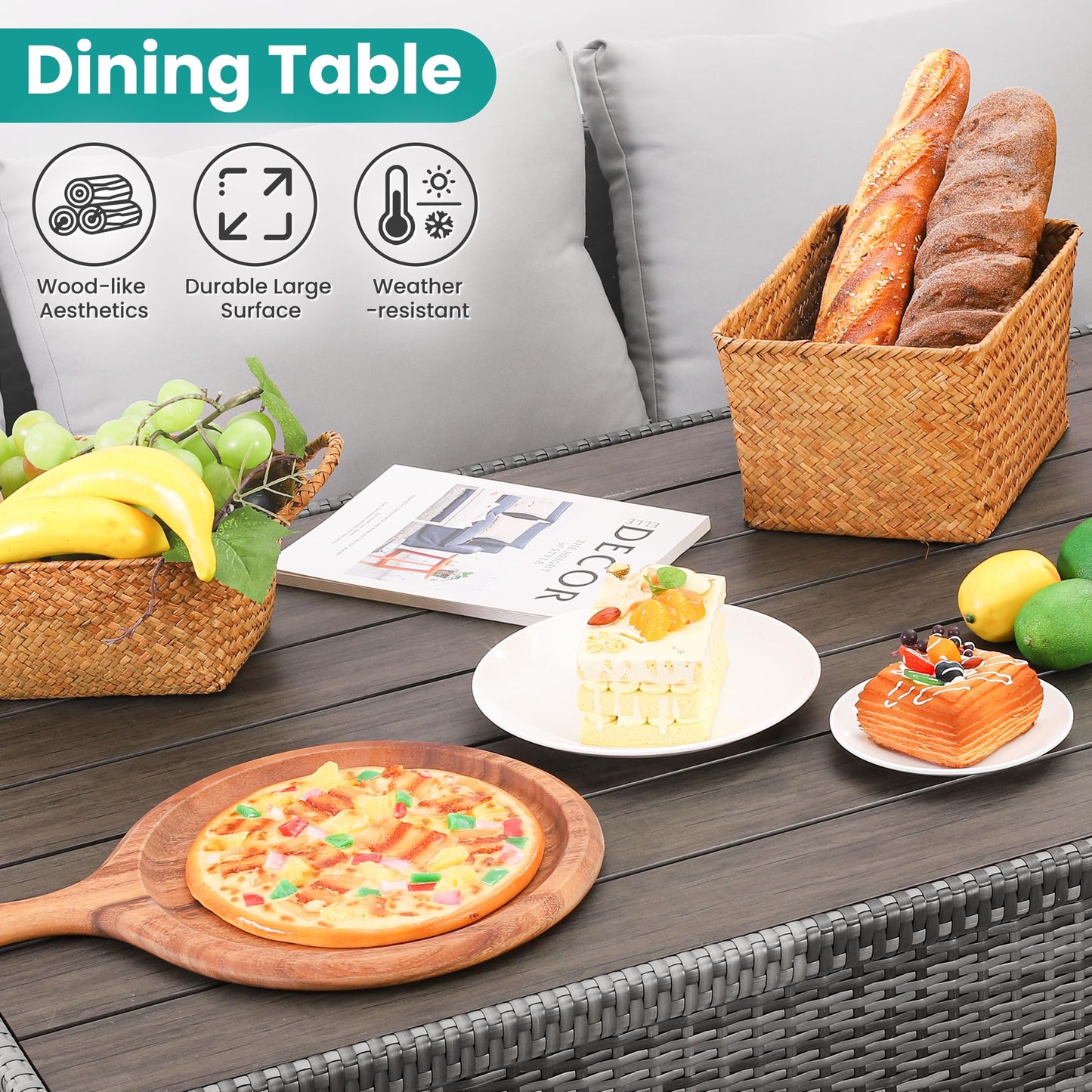 Wumiokio Patio Furniture Set, 7 Pieces Outdoor Patio Furniture with Dining Table&Chair, All Weather Wicker Conversation Set with Ottoman,Grey (Include Sofa Dust Cover) - CookCave