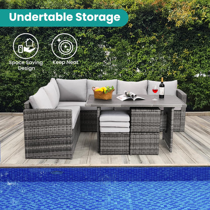 Wumiokio Patio Furniture Set, 7 Pieces Outdoor Patio Furniture with Dining Table&Chair, All Weather Wicker Conversation Set with Ottoman,Grey (Include Sofa Dust Cover) - CookCave