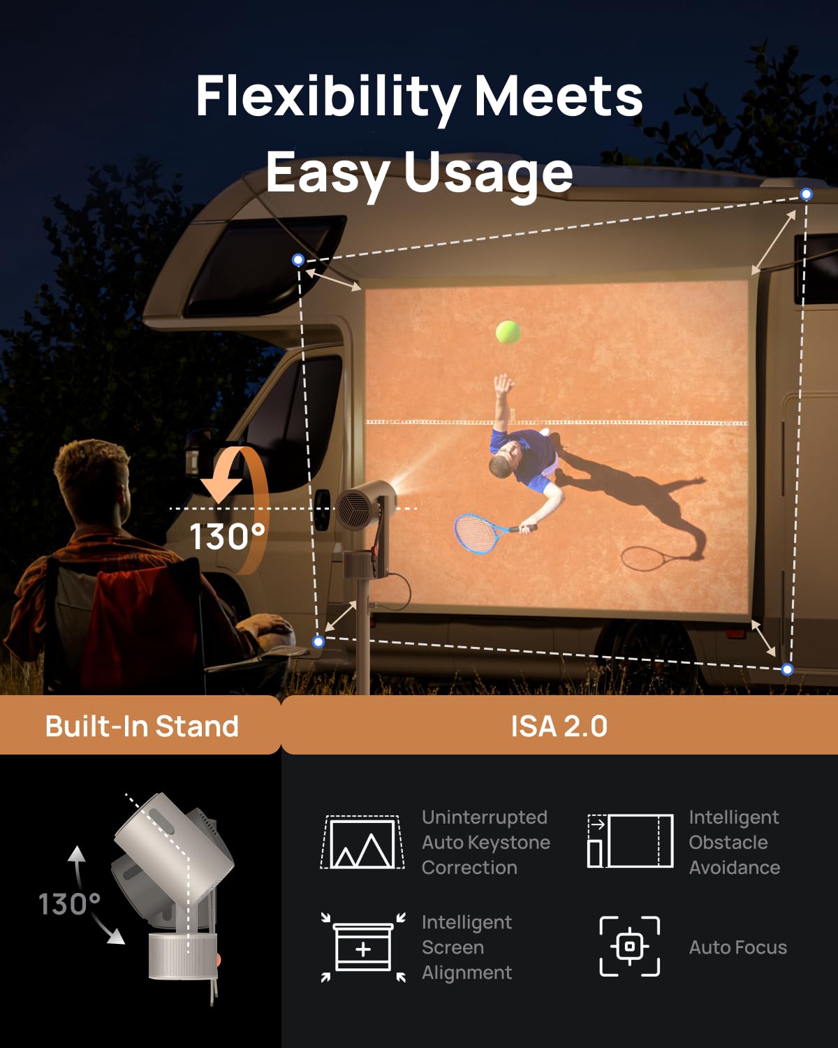XGIMI MoGo 3 Pro NEW Outdoor Projector with PowerBase Stand, 2.5hrs Battery, Google TV with Licensed Netflix, Build-in Adjustable Stand, 450 ISO Lumens, ISA 2.0, 2 x 5W Harman Kardon - CookCave