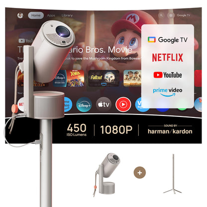 XGIMI MoGo 3 Pro NEW Outdoor Projector with PowerBase Stand, 2.5hrs Battery, Google TV with Licensed Netflix, Build-in Adjustable Stand, 450 ISO Lumens, ISA 2.0, 2 x 5W Harman Kardon - CookCave