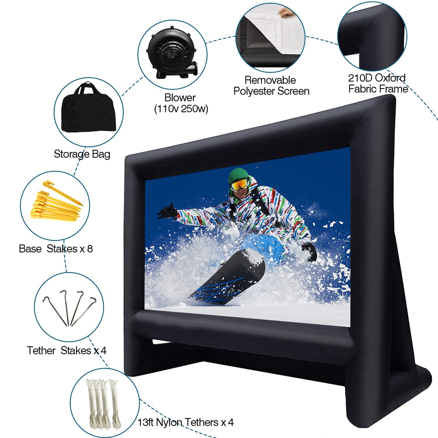 XHYCPY 20 Feet Inflatable Projector Screen Outdoor Inflatable Movie Screen with Air Blower Storage Bag, Easy Set Up Blow Up Screen for Backyard Movie Night, Theme Parties, Celebrations - CookCave
