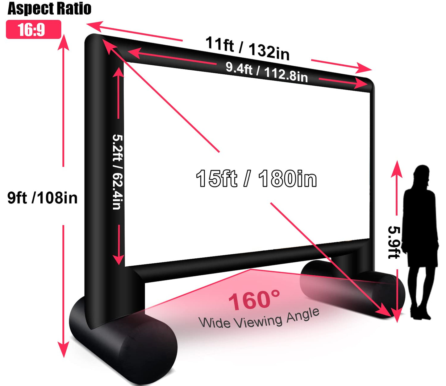 XHYCPY Inflatable Projector Screen 15ft Inflatable Movie Screen Outdoor with Air Blower and Storage Bag, Easy Set up, Front and Rear Projection for Outdoor Movie Night Backyard Pool Fun - CookCave