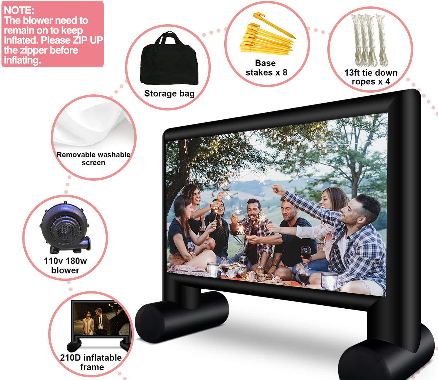 XHYCPY Inflatable Projector Screen 15ft Inflatable Movie Screen Outdoor with Air Blower and Storage Bag, Easy Set up, Front and Rear Projection for Outdoor Movie Night Backyard Pool Fun - CookCave