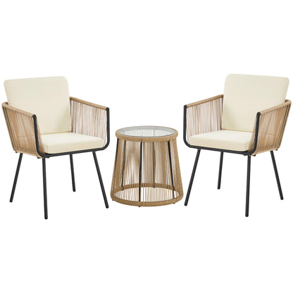 Yaheetech 3 Piece Patio Rattan Bistro Set, Outdoor All Weather PE Wicker Conversation Furniture Set with 2 Chairs & Tempered Glass Top Table & Cushions, for Poolside/Porch/Garden/Yard, Tan/Cream - CookCave