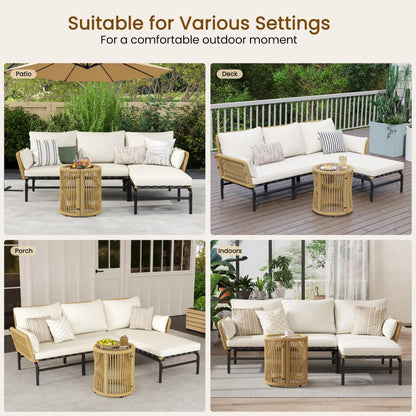 Yaheetech 3 Pieces L-Shaped Conversation Sofa Set, Outdoor Patio Furniture Set w/Detachable Lounger, Thick Cushions, Glass Side Table for Patio, Backyard, Porch, Garden - CookCave