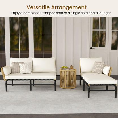 Yaheetech 3 Pieces L-Shaped Conversation Sofa Set, Outdoor Patio Furniture Set w/Detachable Lounger, Thick Cushions, Glass Side Table for Patio, Backyard, Porch, Garden - CookCave