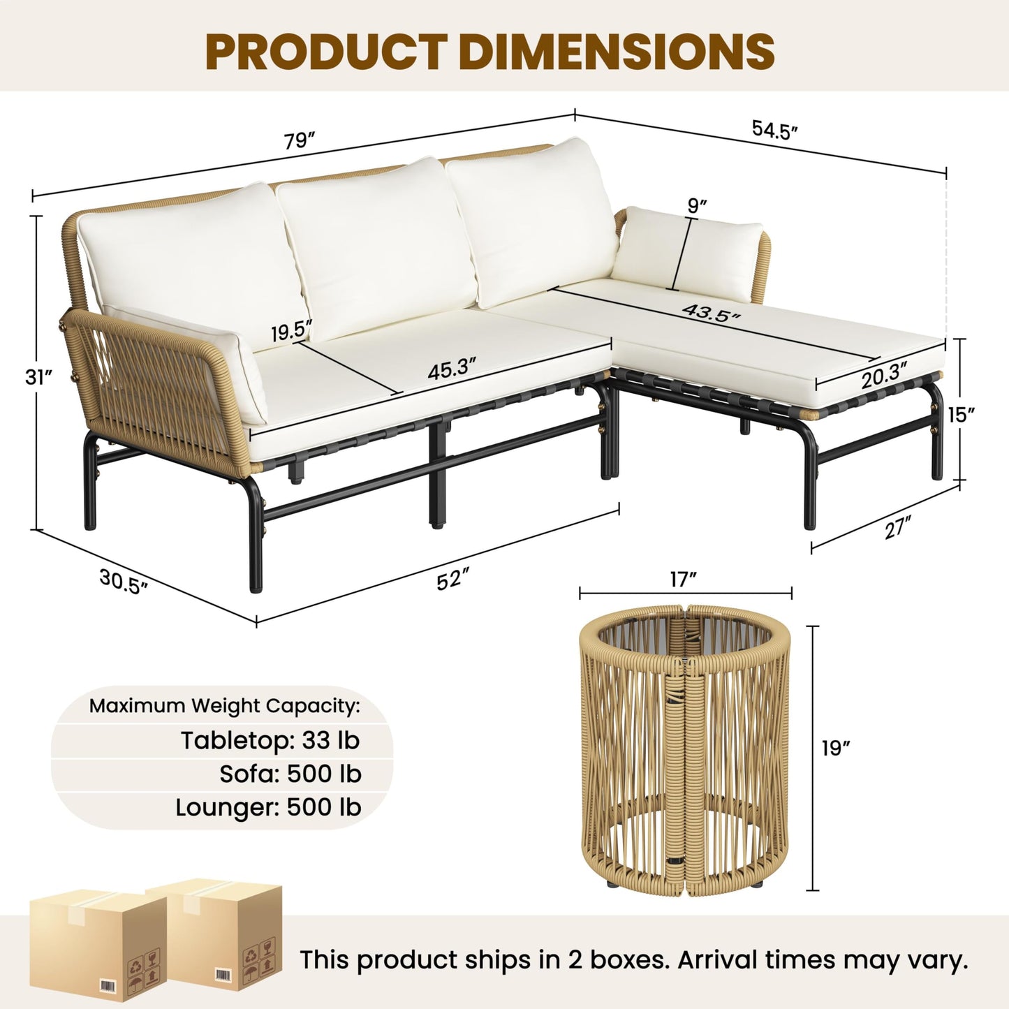 Yaheetech 3 Pieces L-Shaped Conversation Sofa Set, Outdoor Patio Furniture Set w/Detachable Lounger, Thick Cushions, Glass Side Table for Patio, Backyard, Porch, Garden - CookCave