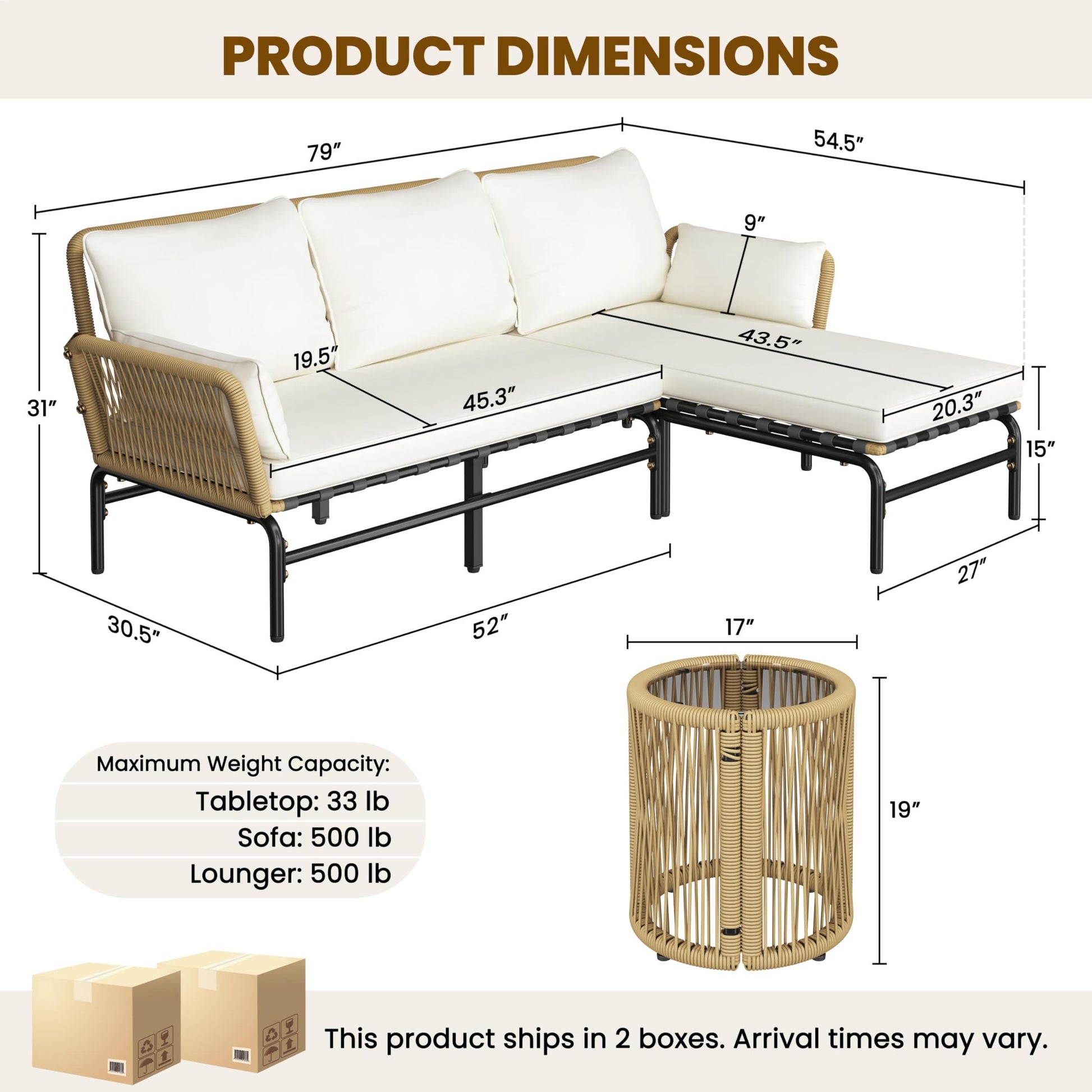 Yaheetech 3 Pieces L-Shaped Conversation Sofa Set, Outdoor Patio Furniture Set w/Detachable Lounger, Thick Cushions, Glass Side Table for Patio, Backyard, Porch, Garden - CookCave
