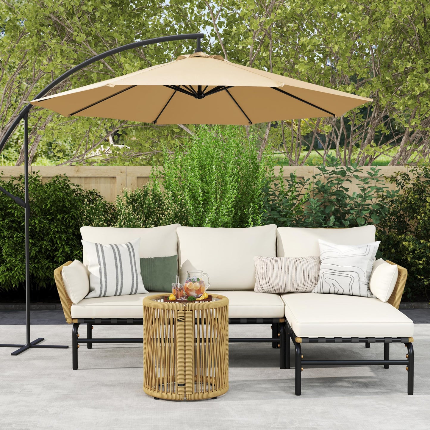 Yaheetech 3 Pieces L-Shaped Conversation Sofa Set, Outdoor Patio Furniture Set w/Detachable Lounger, Thick Cushions, Glass Side Table for Patio, Backyard, Porch, Garden - CookCave