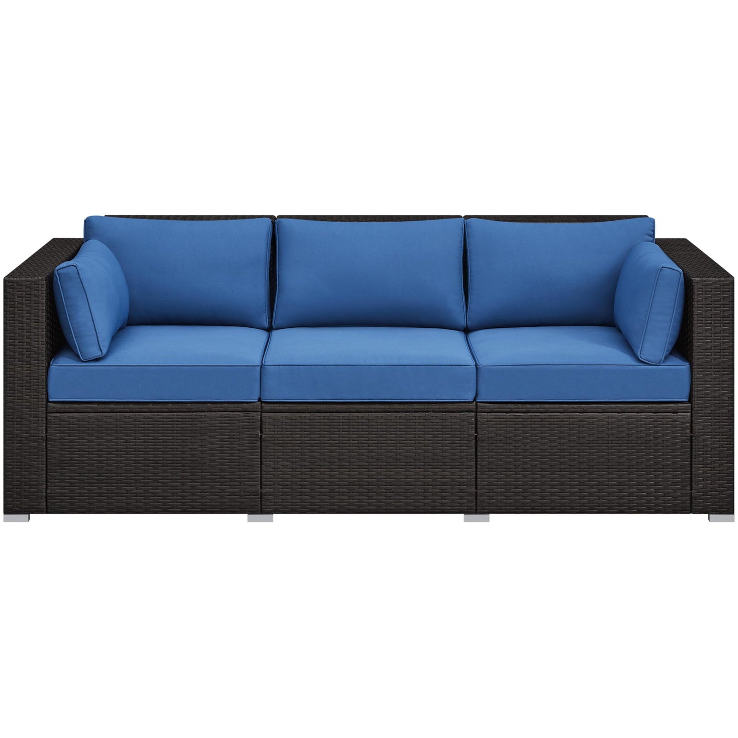 Yaheetech 3-Seat Patio Wicker Sofa, Outdoor Rattan Couch with Furniture Cover, Deep Seat High Back with Cushions & Throw Pillows for Deck/Porch/Balcony/Yard, Brown/Dark Blue - CookCave