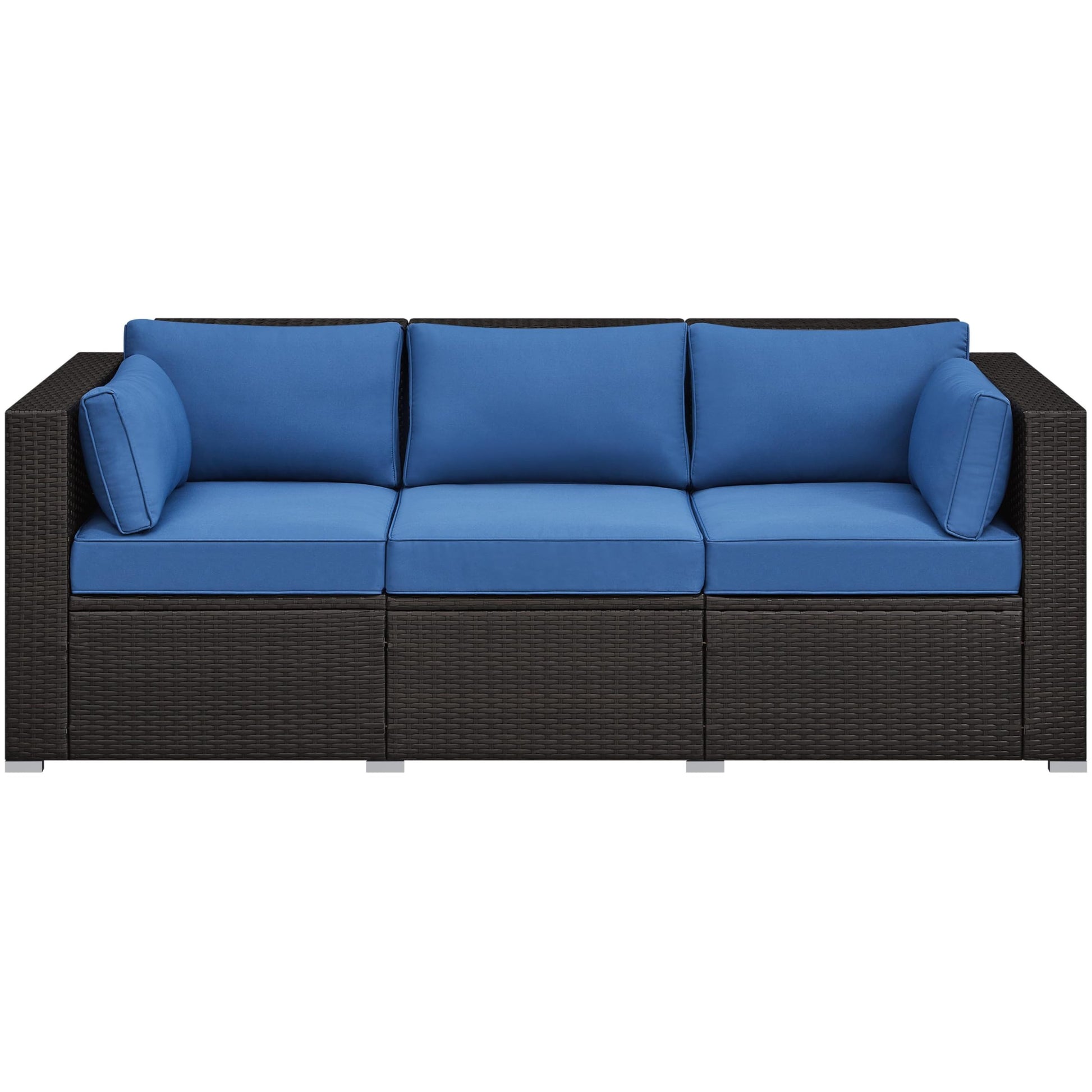 Yaheetech 3-Seat Patio Wicker Sofa, Outdoor Rattan Couch with Furniture Cover, Deep Seat High Back with Cushions & Throw Pillows for Deck/Porch/Balcony/Yard, Brown/Dark Blue - CookCave