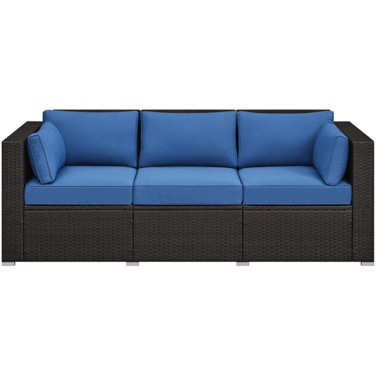 Yaheetech 3-Seat Patio Wicker Sofa, Outdoor Rattan Couch with Furniture Cover, Deep Seat High Back with Cushions & Throw Pillows for Deck/Porch/Balcony/Yard, Brown/Dark Blue - CookCave