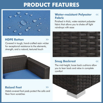 Yaheetech 3-Seat Patio Wicker Sofa, Outdoor Rattan Couch with Furniture Cover, Deep Seat High Back with Cushions & Throw Pillows for Deck/Porch/Balcony/Yard, Brown/Dark Blue - CookCave