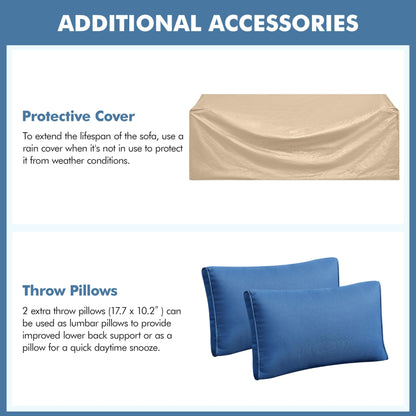 Yaheetech 3-Seat Patio Wicker Sofa, Outdoor Rattan Couch with Furniture Cover, Deep Seat High Back with Cushions & Throw Pillows for Deck/Porch/Balcony/Yard, Brown/Dark Blue - CookCave