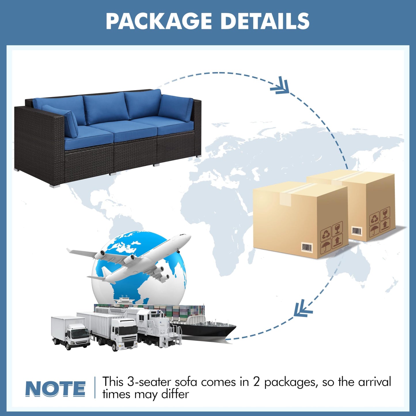 Yaheetech 3-Seat Patio Wicker Sofa, Outdoor Rattan Couch with Furniture Cover, Deep Seat High Back with Cushions & Throw Pillows for Deck/Porch/Balcony/Yard, Brown/Dark Blue - CookCave