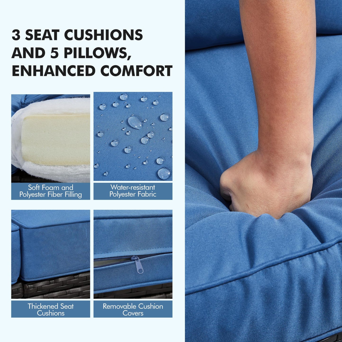 Yaheetech 3-Seat Patio Wicker Sofa, Outdoor Rattan Couch with Furniture Cover, Deep Seat High Back with Cushions & Throw Pillows for Deck/Porch/Balcony/Yard, Brown/Dark Blue - CookCave