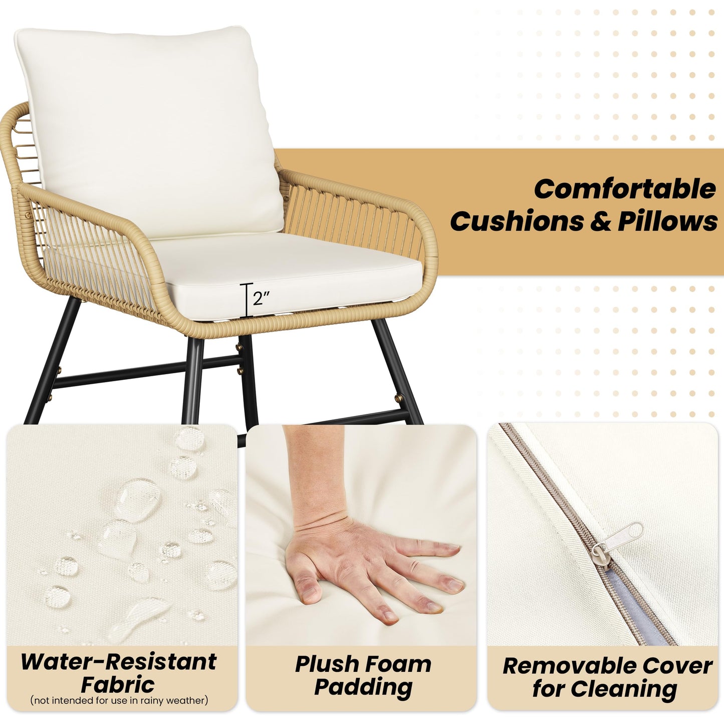 Yaheetech 4 Piece Patio Furniture Set, Outdoor Wicker Conversation Sets, Boho Loveseat & 2 Armchairs with Cushion and Pillow, Glass Top Table for Backyard, Porch, Balcony, Deck - Tan/Cream - CookCave