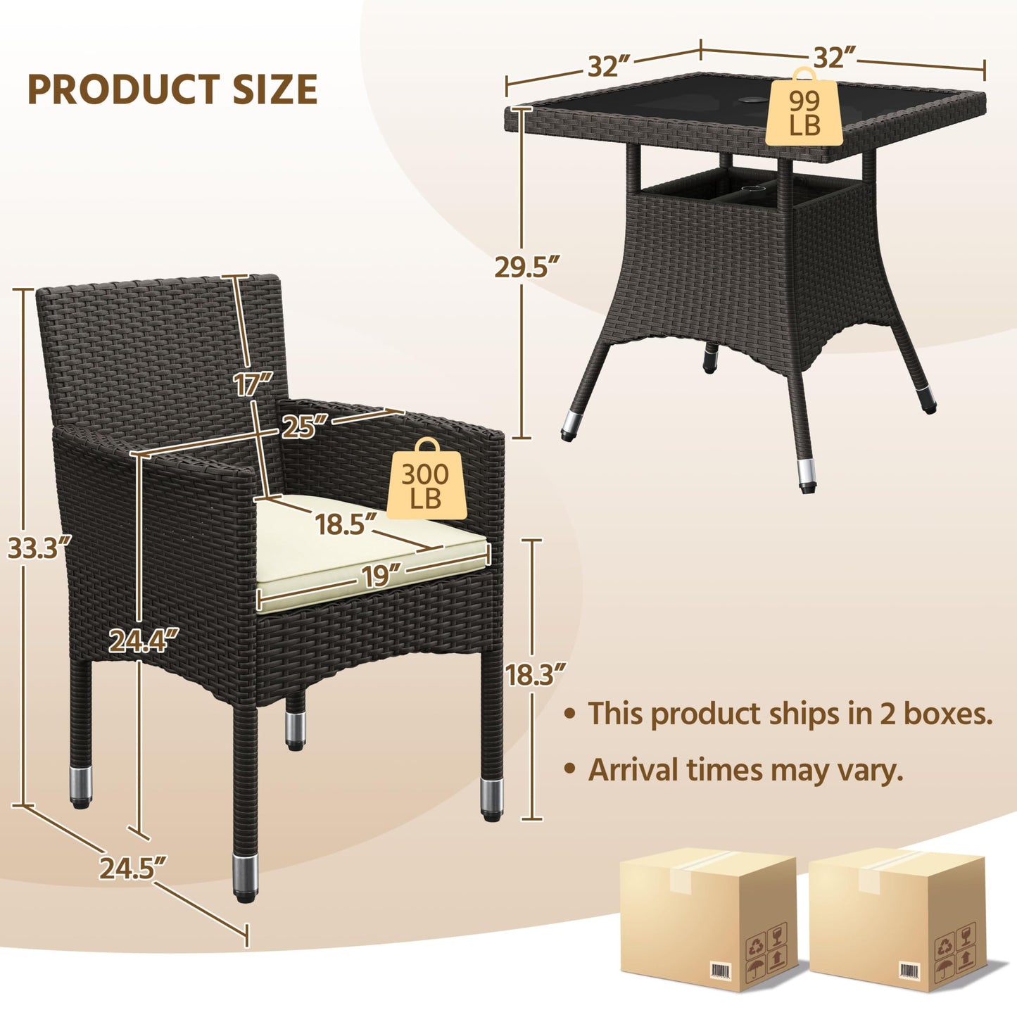 Yaheetech 5-Piece Patio Furniture Set, Outdoor Rattan 4 Dining Chairs & Tempered Glass Table with Umbrella Hole, for Garden Backyard Deck Balcony, Brown/Beige - CookCave