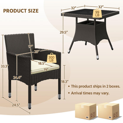 Yaheetech 5-Piece Patio Furniture Set, Outdoor Rattan 4 Dining Chairs & Tempered Glass Table with Umbrella Hole, for Garden Backyard Deck Balcony, Brown/Beige - CookCave