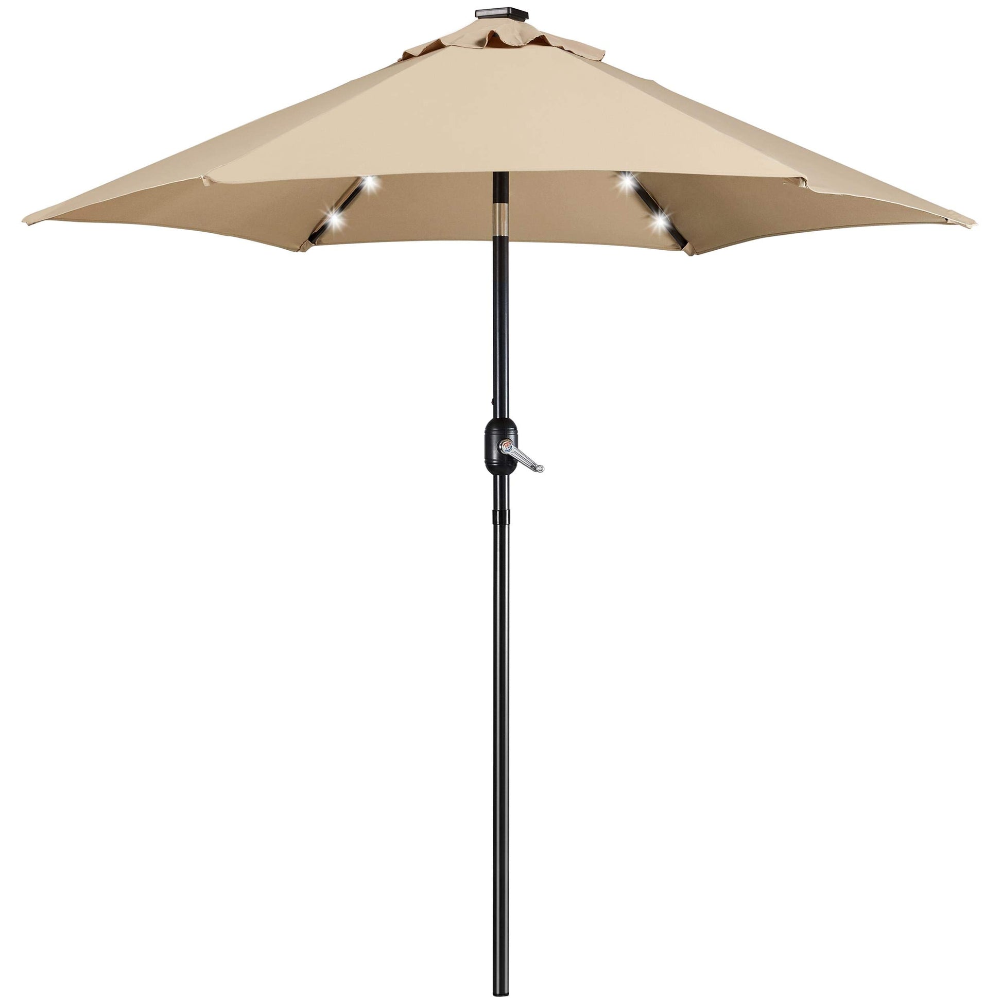 Yaheetech 7.5FT Solar Patio Umbrella-18 LED Lighted Market Table Outdoor Umbrella w/UV Protection Push Button Tilt & Crank Lift System for Garden/Lawn/Deck/Backyard/Pool,Tan - CookCave
