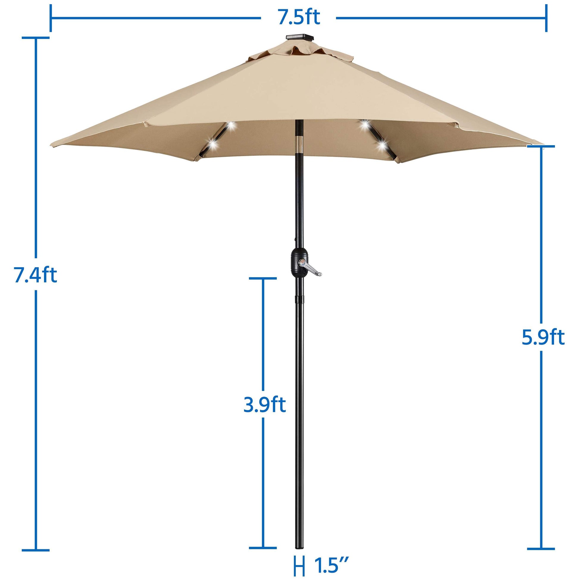 Yaheetech 7.5FT Solar Patio Umbrella-18 LED Lighted Market Table Outdoor Umbrella w/UV Protection Push Button Tilt & Crank Lift System for Garden/Lawn/Deck/Backyard/Pool,Tan - CookCave