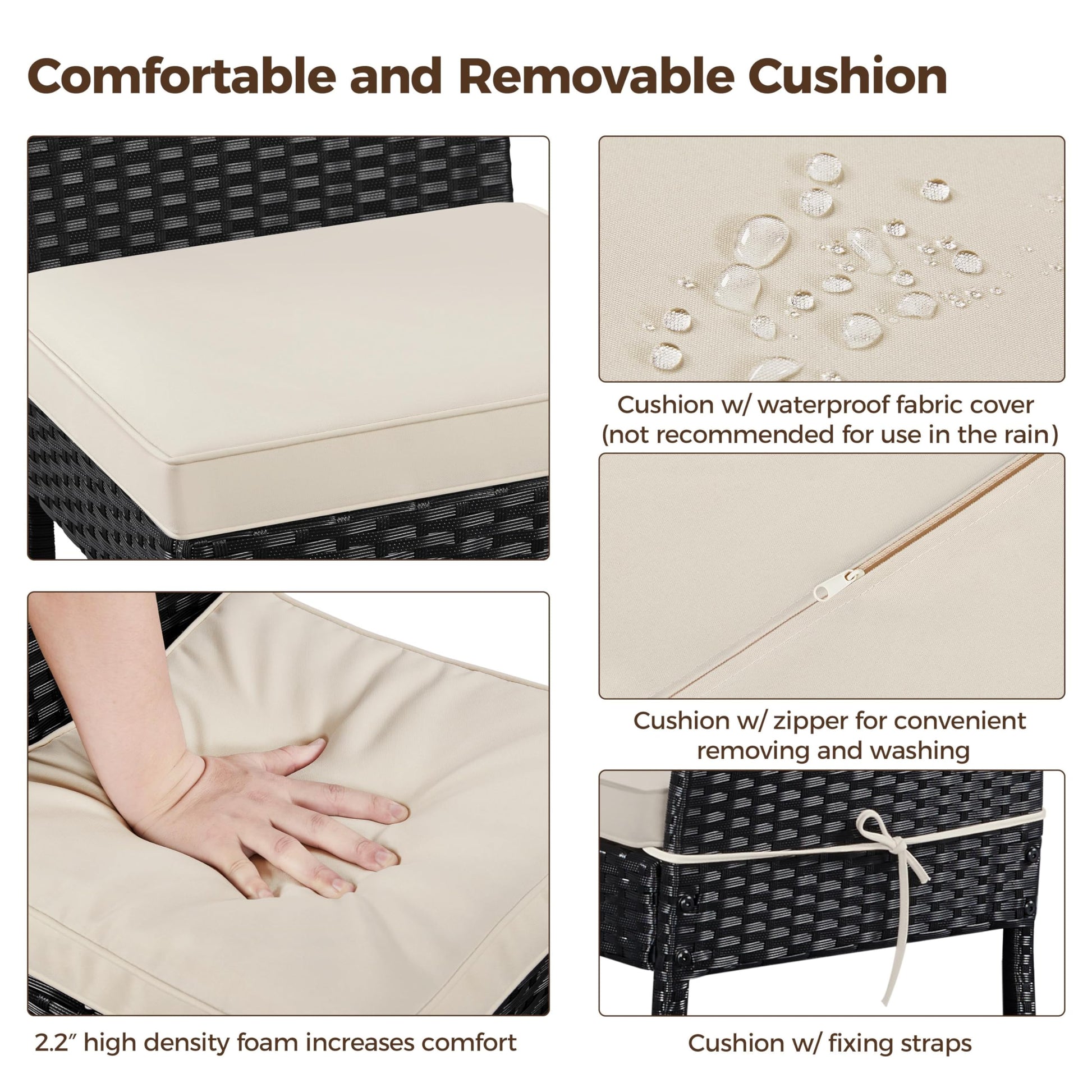 Yaheetech 7 Piece Patio Dining Set Outdoor Acacia Wood Bar Table and Chairs with Removable Cushions, Wicker Furniture Set for Deck, Backyard, Garden, Black/Beige - CookCave
