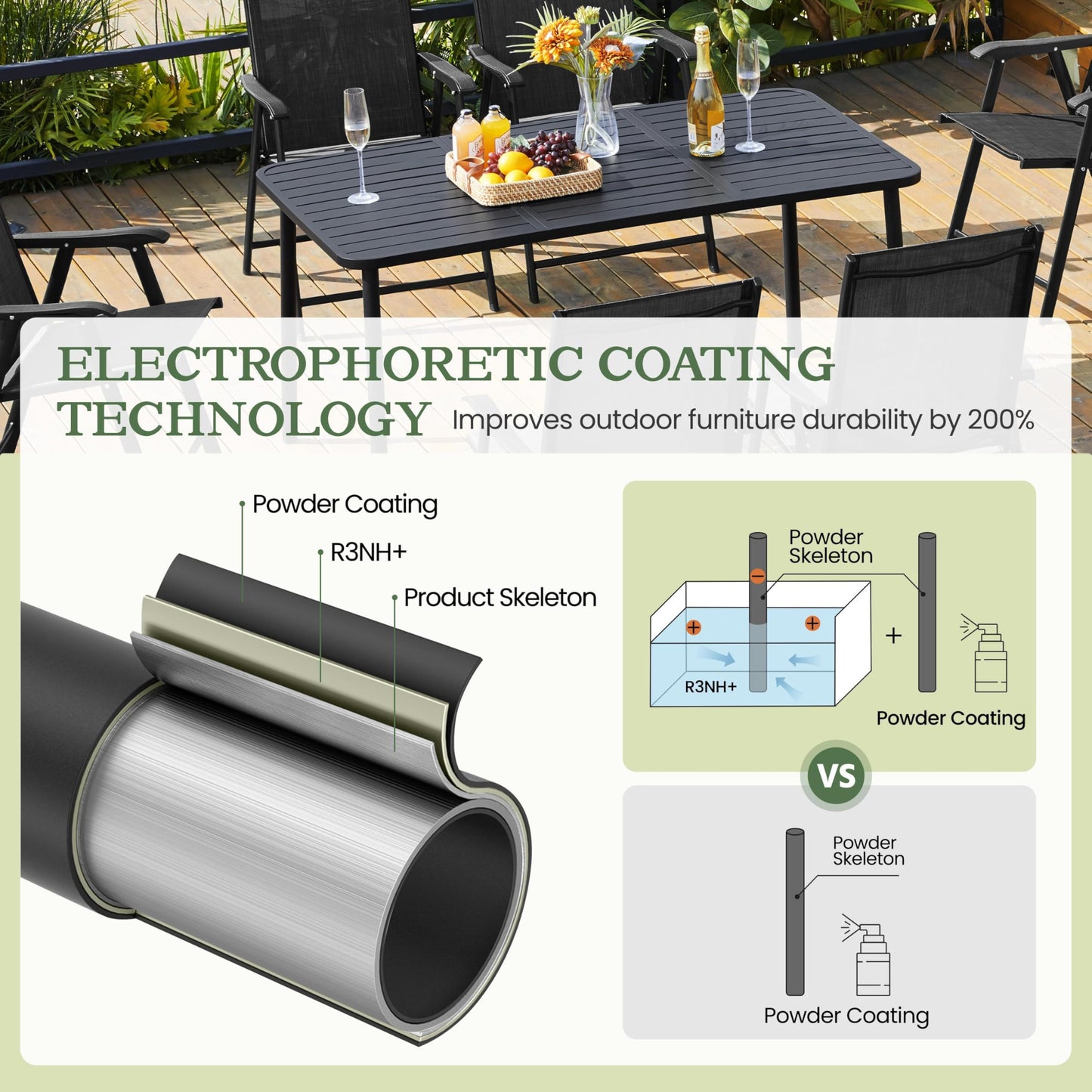 Yaheetech Outdoor Dining Table for 6 Person, Rectangular Slatted Metal Patio Table for Deck Garden Lawn Backyard Use, Black - CookCave