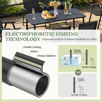 Yaheetech Outdoor Dining Table for 6 Person, Rectangular Slatted Metal Patio Table for Deck Garden Lawn Backyard Use, Black - CookCave