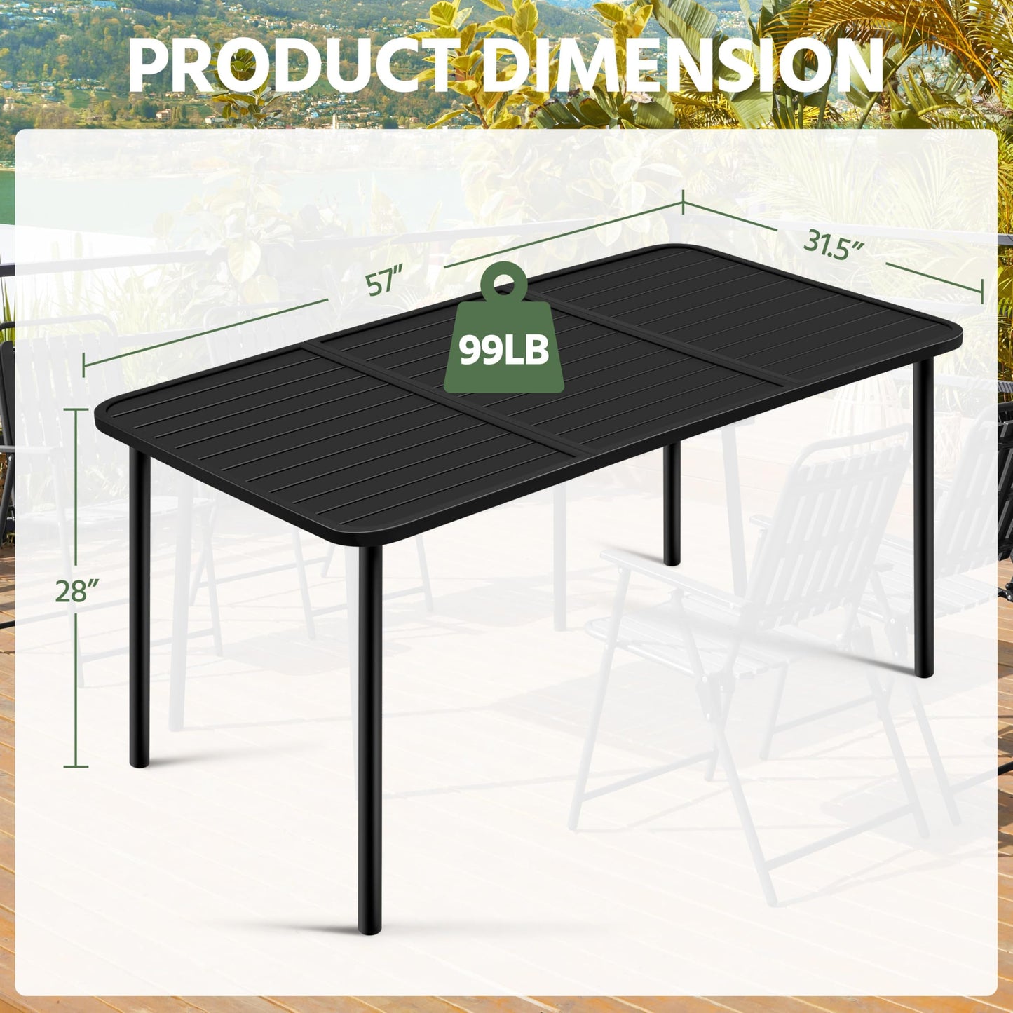 Yaheetech Outdoor Dining Table for 6 Person, Rectangular Slatted Metal Patio Table for Deck Garden Lawn Backyard Use, Black - CookCave