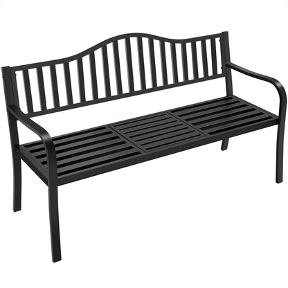 Yaheetech Outdoor Garden Bench w/Pullout Middle Table, Metal Patio Bench, Front Porch for Backyard, Weather-Resistant Frame, Patio Seating for 2-3 Person, Black - CookCave