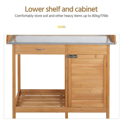 Yaheetech Outdoor Garden Potting Bench Table Work Bench Metal Tabletop W/Cabinet Drawer Open Shelf Natural Wood - CookCave