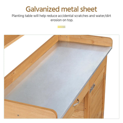 Yaheetech Outdoor Garden Potting Bench Table Work Bench Metal Tabletop W/Cabinet Drawer Open Shelf Natural Wood - CookCave