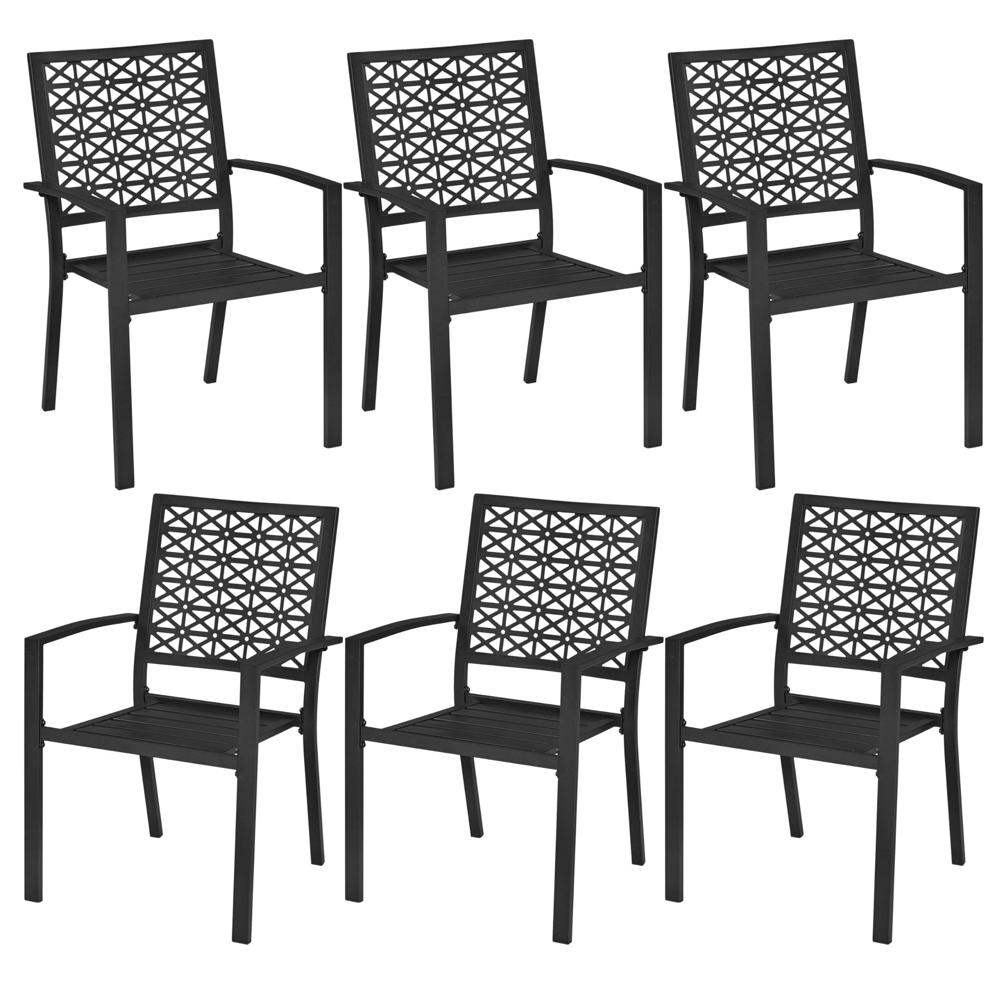 Yaheetech Outdoor Patio Dining Chairs Set of 6 with Armrests and Metal Frame, Heavy-Duty Metal Black Outdoor Chairs Stackable for Garden, Lawn and Yard - CookCave