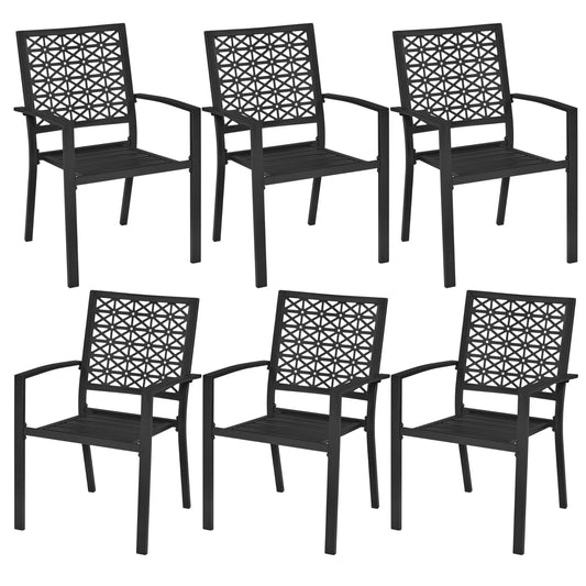 Yaheetech Outdoor Patio Dining Chairs Set of 6 with Armrests and Metal Frame, Heavy-Duty Metal Black Outdoor Chairs Stackable for Garden, Lawn and Yard - CookCave