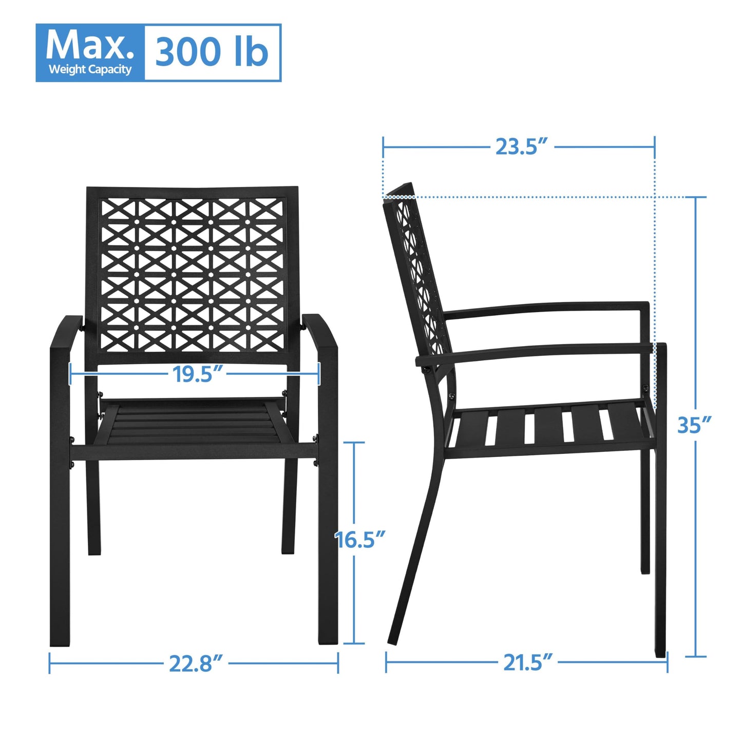 Yaheetech Outdoor Patio Dining Chairs Set of 6 with Armrests and Metal Frame, Heavy-Duty Metal Black Outdoor Chairs Stackable for Garden, Lawn and Yard - CookCave